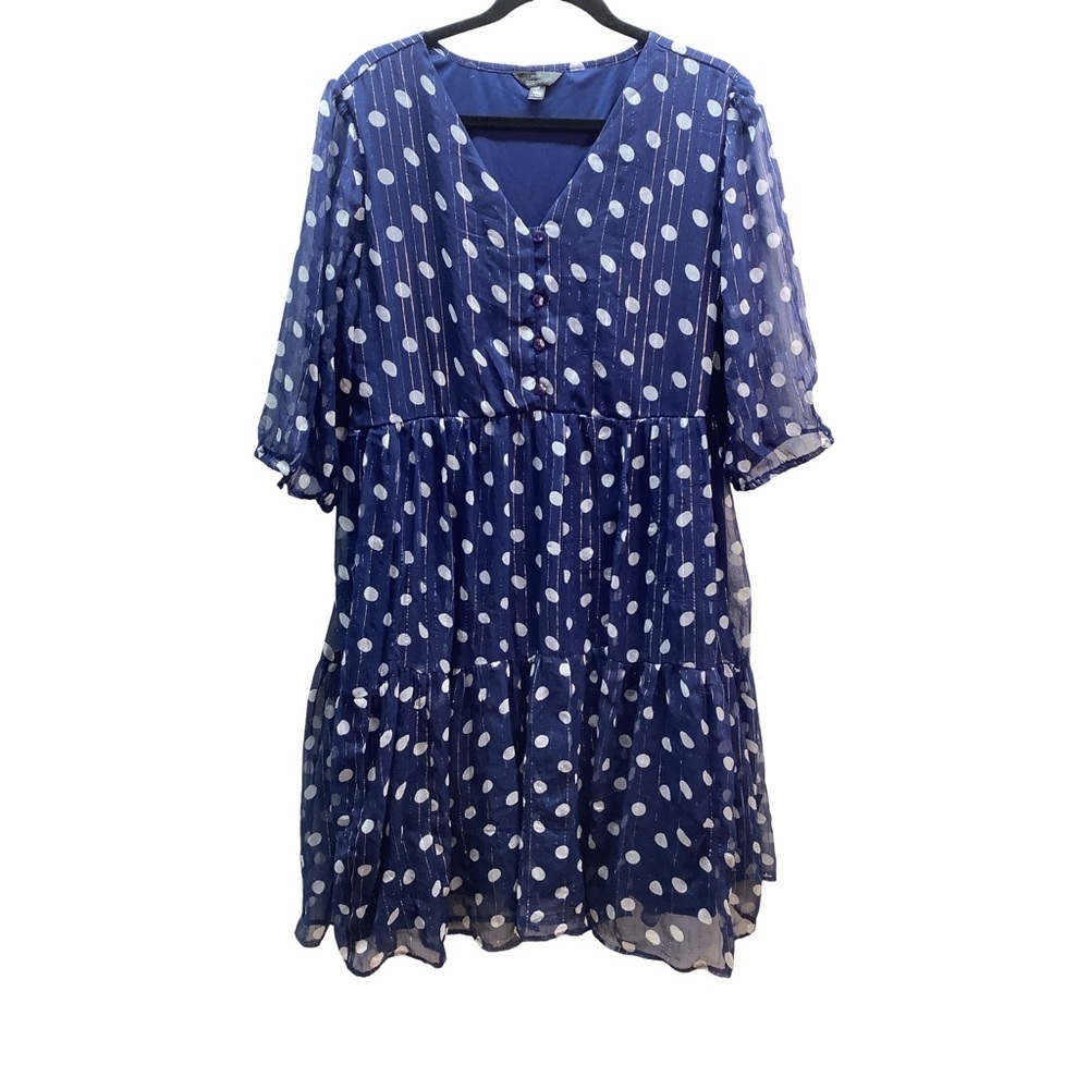 Mile Gabrielle Size 2X Polka Dot Sheer Navy Dress With Lining. Preloved